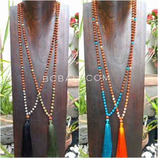 4color radraksha beads tassels necklace with glass beads